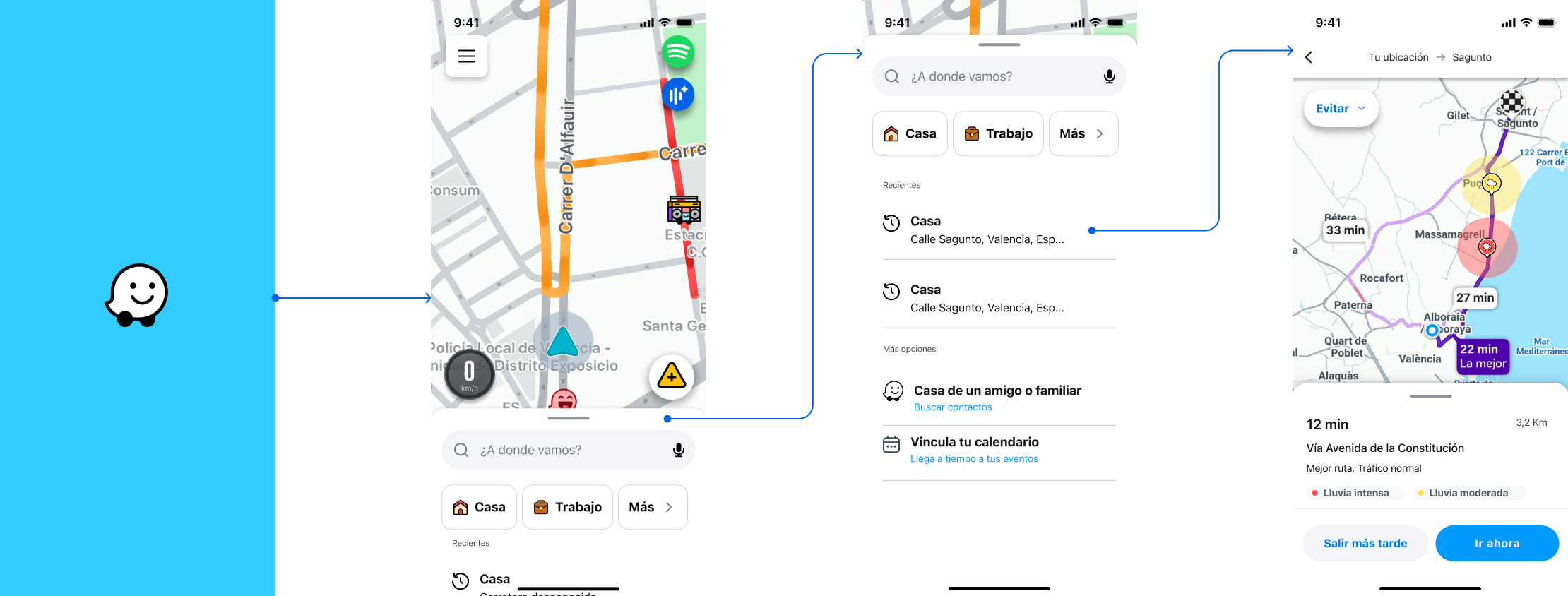 Pantalla de inicio de viaje — Argos en Waze