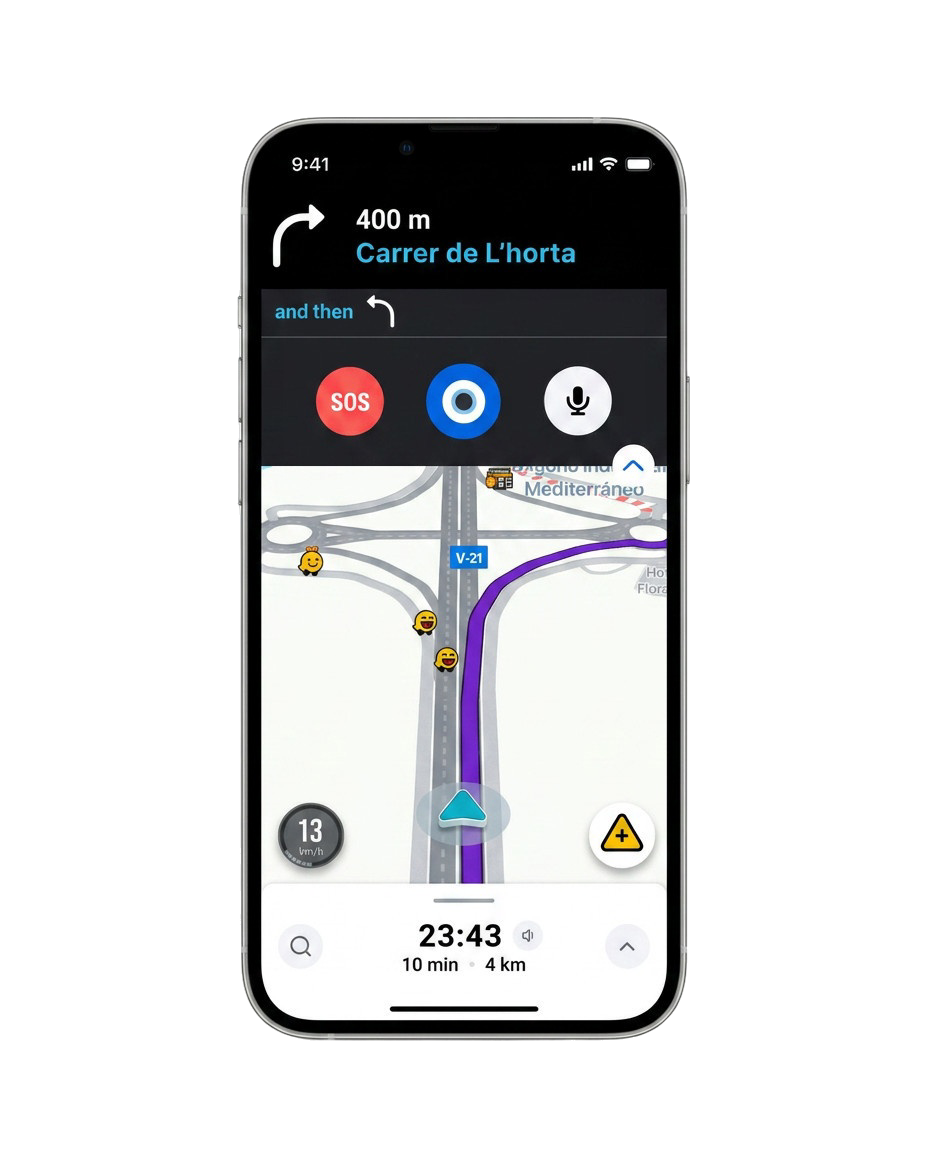 Modo Argos overlay sobre el mapa de Waze